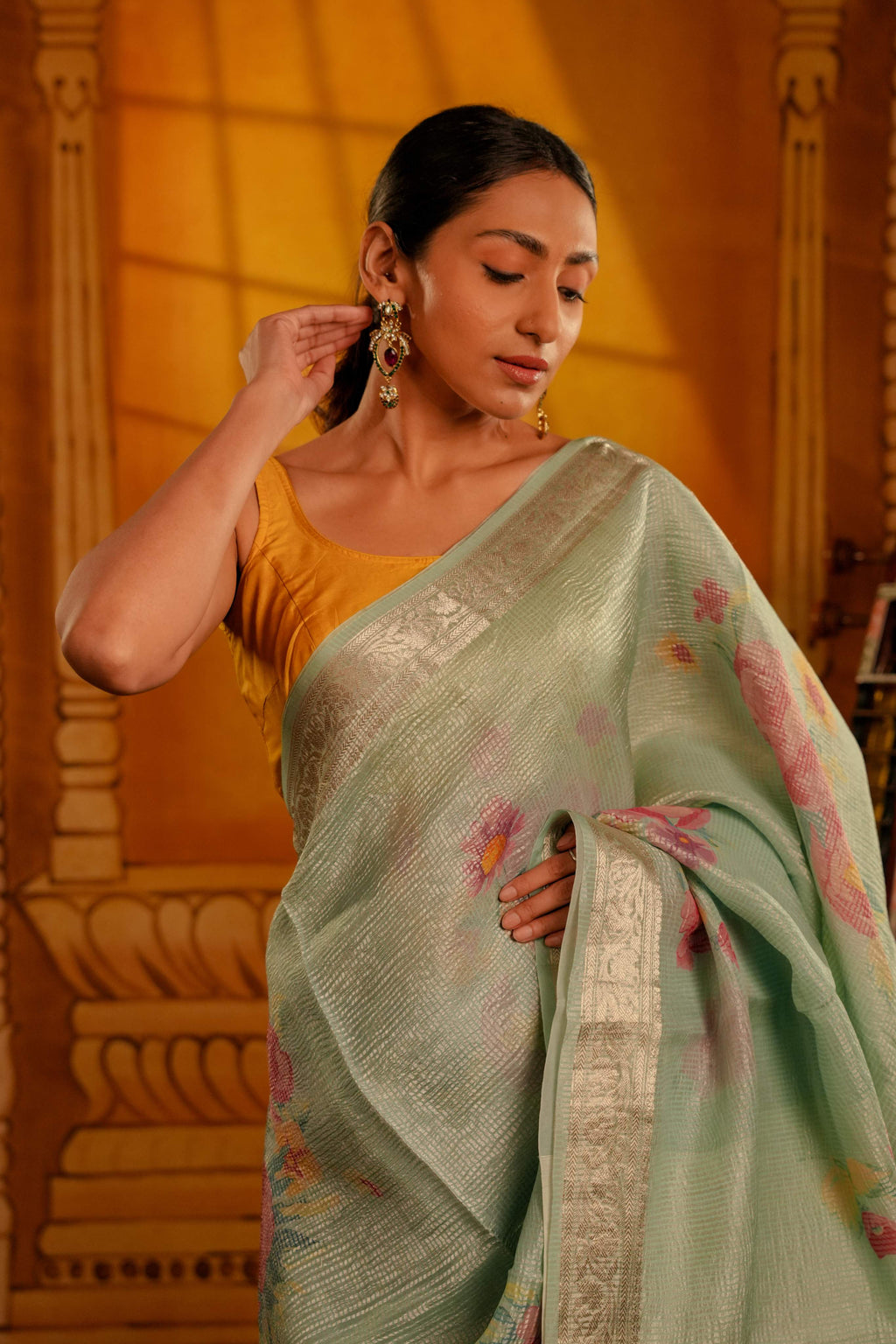 PURE CRUSHED ORGANZA SILK SARE