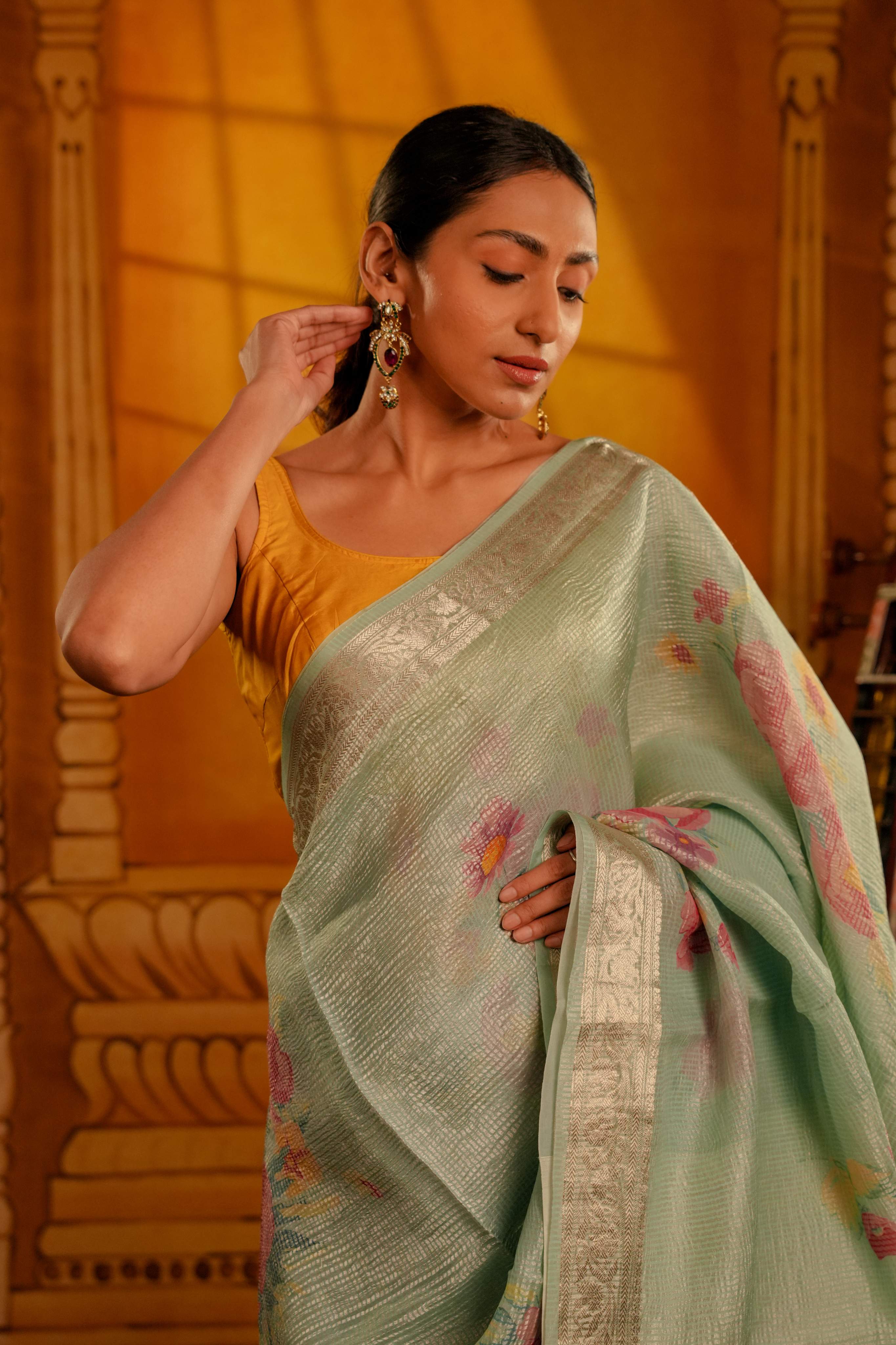 PURE CRUSHED ORGANZA SILK SARE